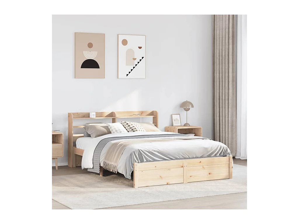 Bedframe met hoofdbord massief grenenhout 150x200 cm
