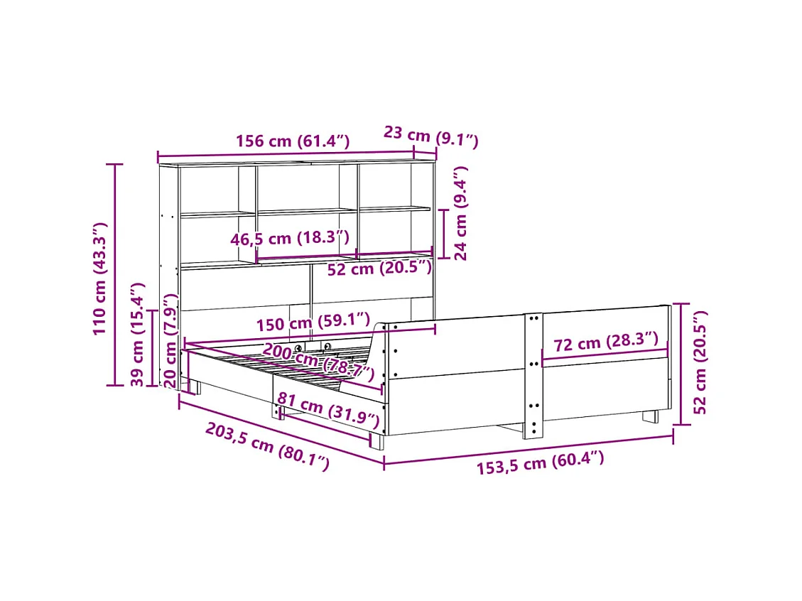 Bedframe zonder matras massief grenenhout wasbruin 150x200 cm
