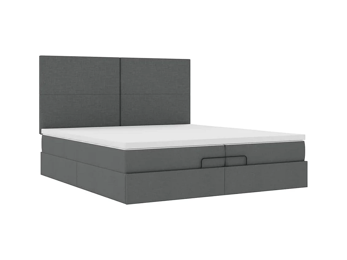 Cadre de lit ottoman avec matelas gris foncé 200x200cm tissu