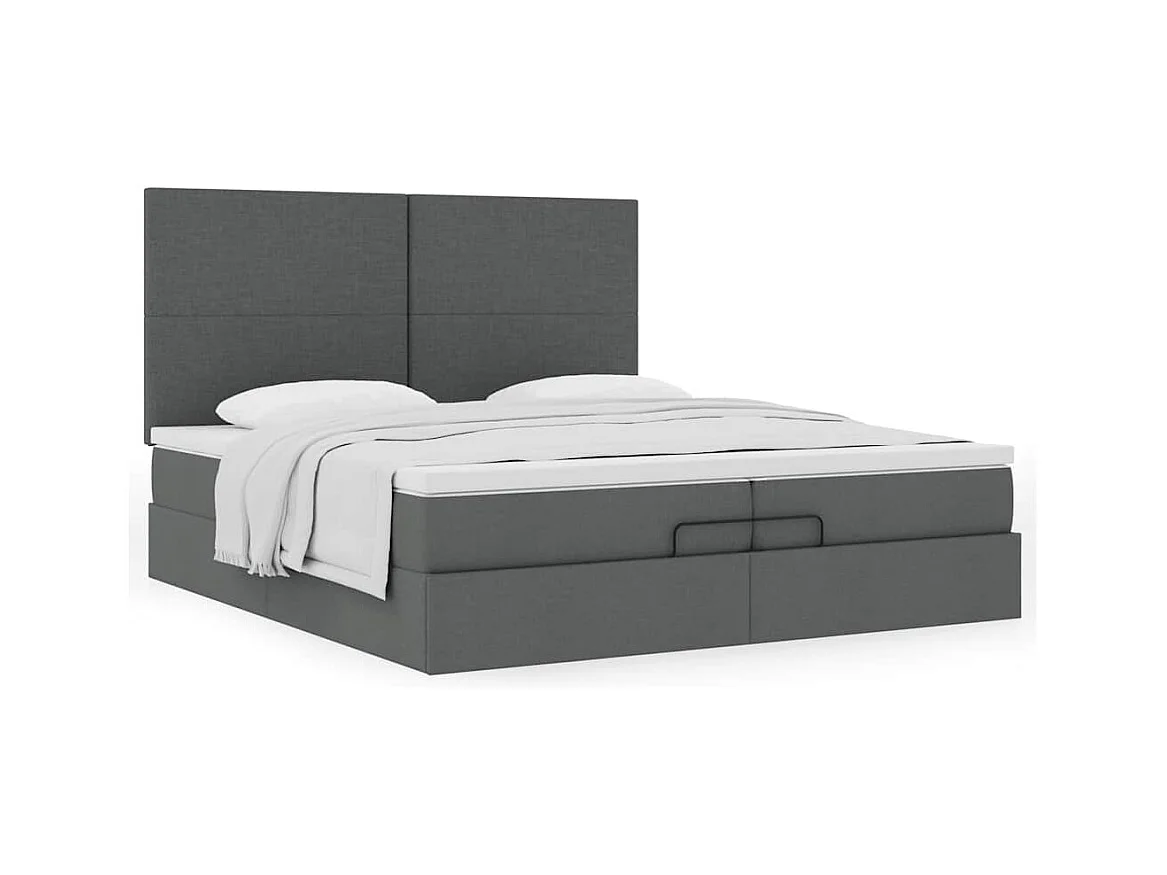 Cadre de lit ottoman avec matelas gris foncé 200x200cm tissu