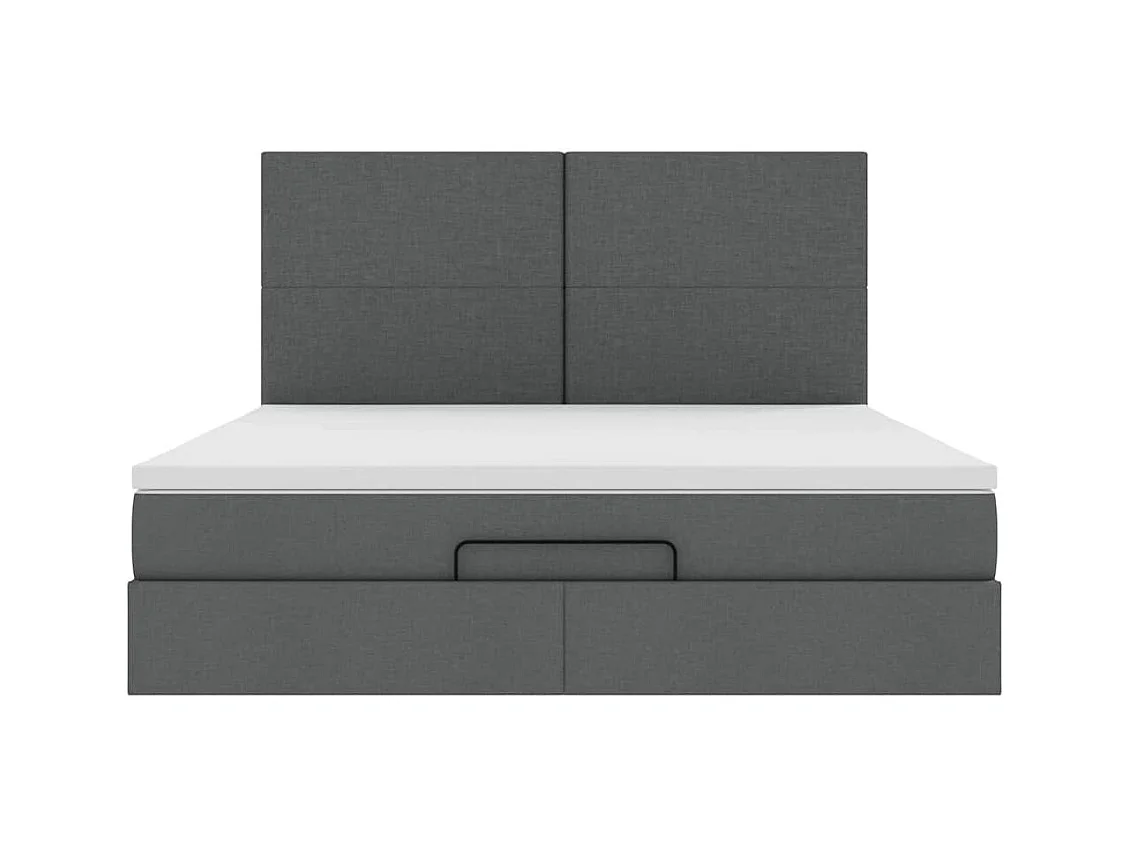 Cadre de lit ottoman avec matelas gris foncé 200x200cm tissu