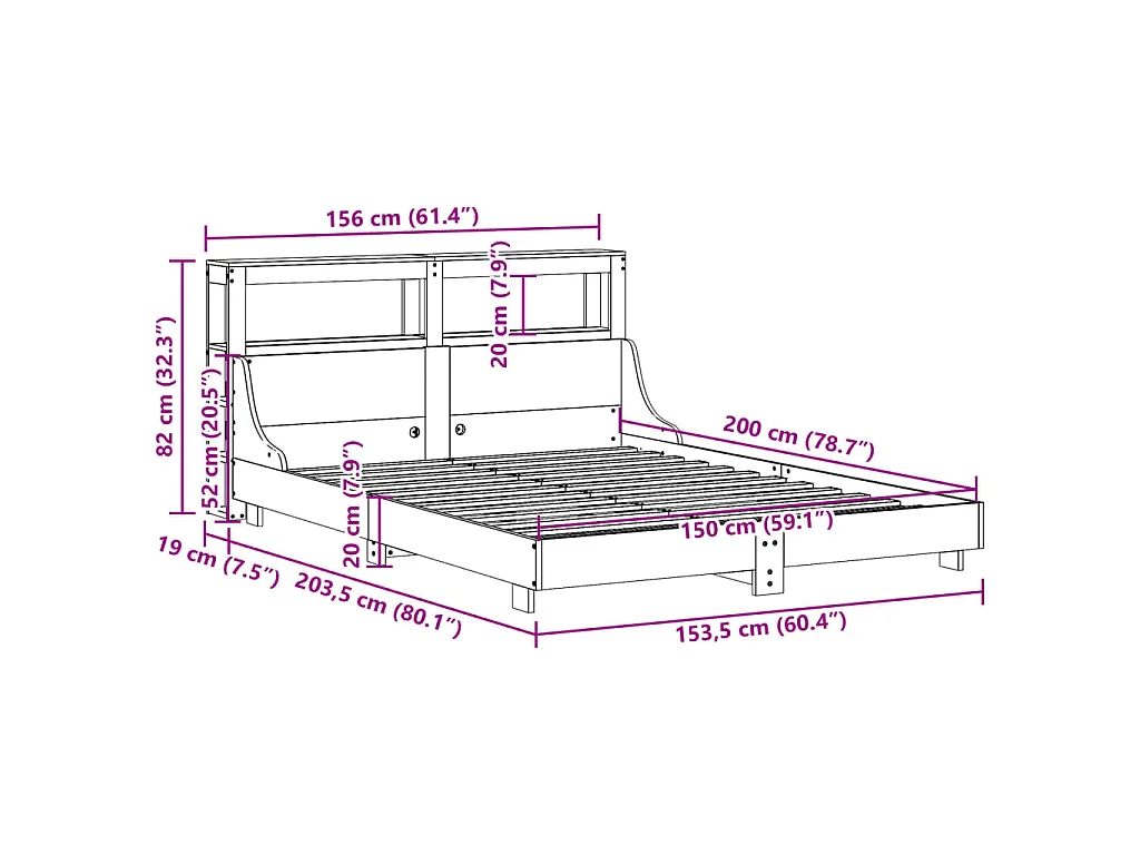 Bedframe zonder matras massief grenenhout wit 150x200 cm