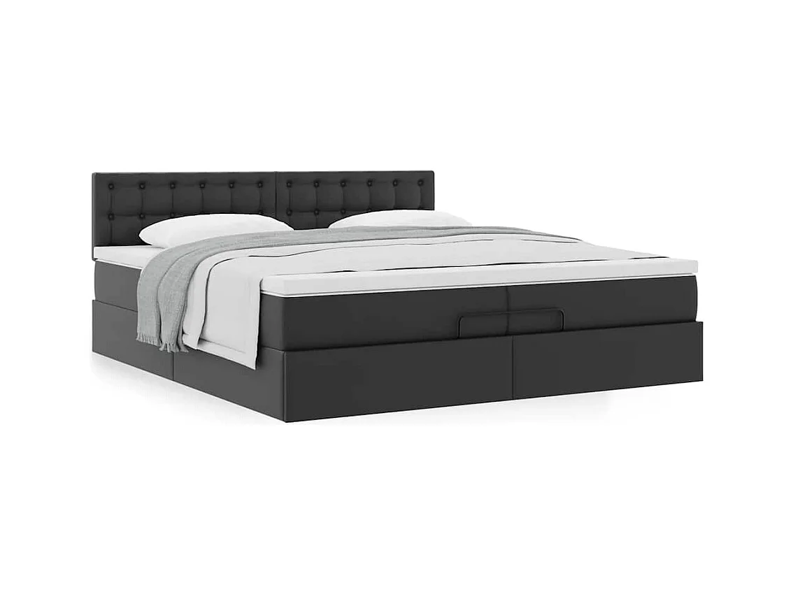 Cadre de lit ottoman avec matelas noir 200x200 cm similicuir