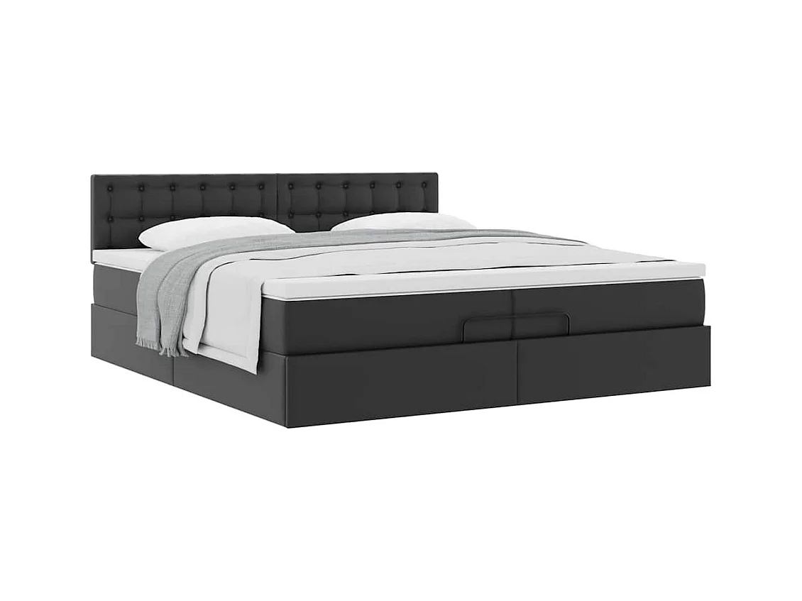 Cadre de lit ottoman avec matelas noir 200x200 cm similicuir