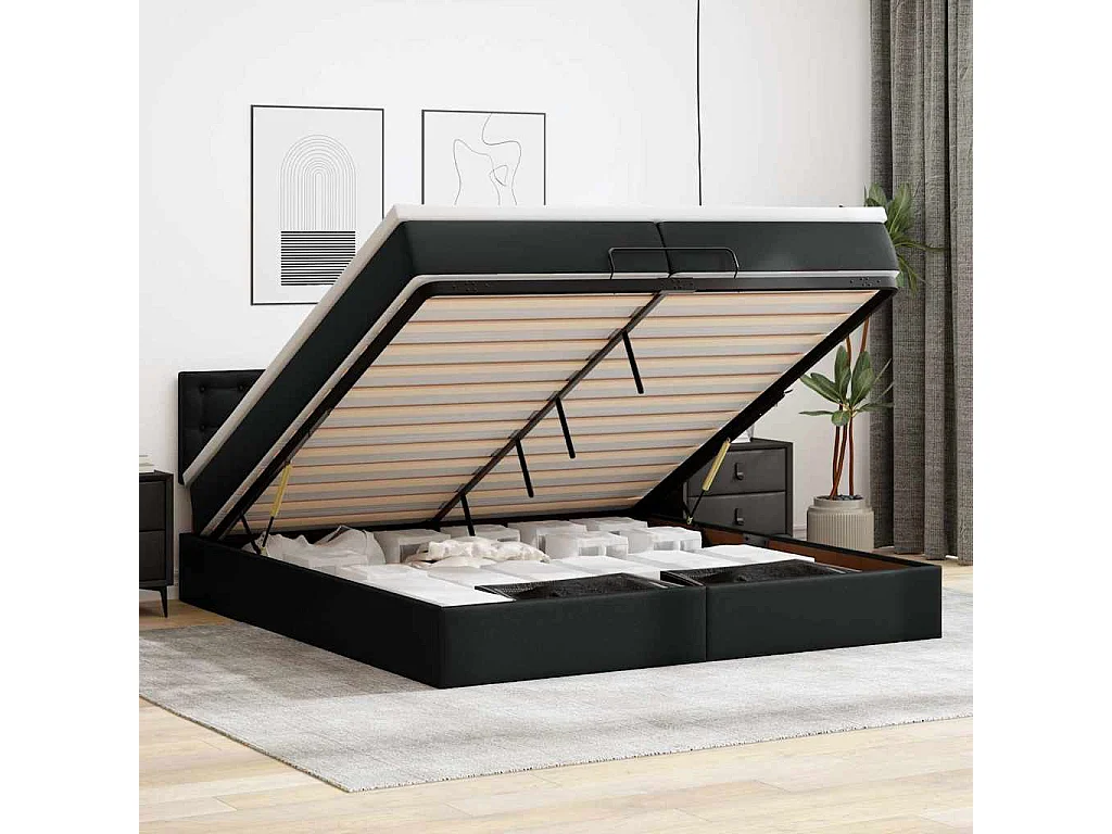 Ottoman bed met matrassen 200x200cm kunstleer zwart