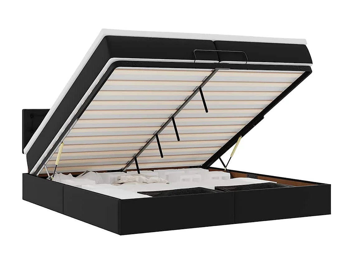 Ottoman bed met matrassen 200x200cm kunstleer zwart