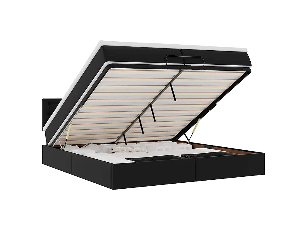 Cadre de lit ottoman avec matelas noir 200x200 cm similicuir