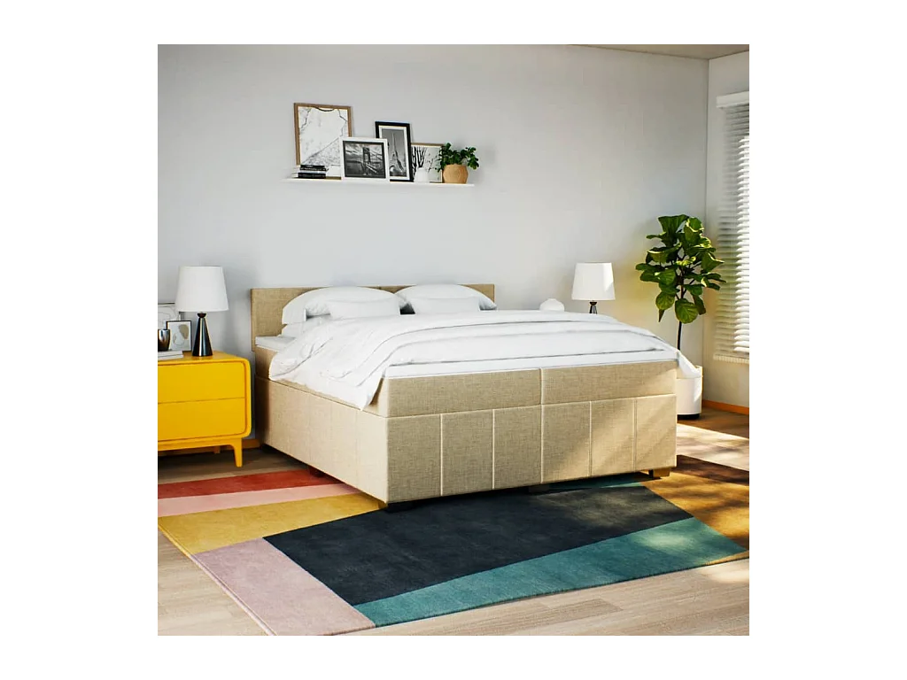 Sommier à lattes de lit avec matelas Crème 200x200 cm Tissu