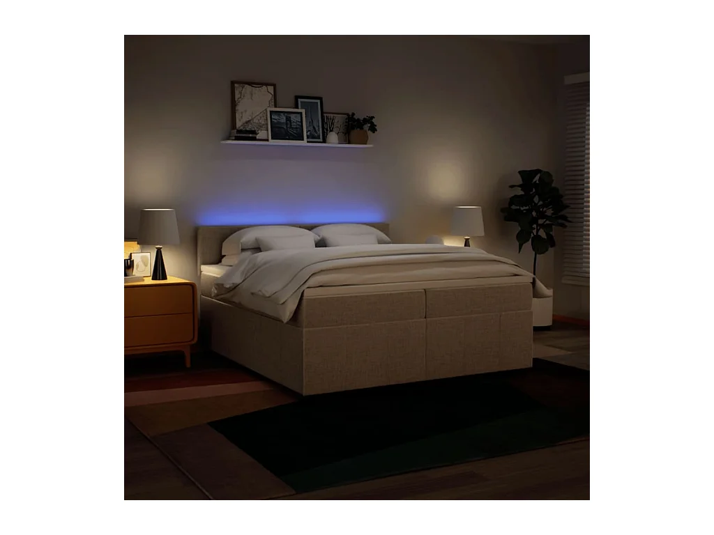 Sommier à lattes de lit avec matelas Crème 200x200 cm Tissu