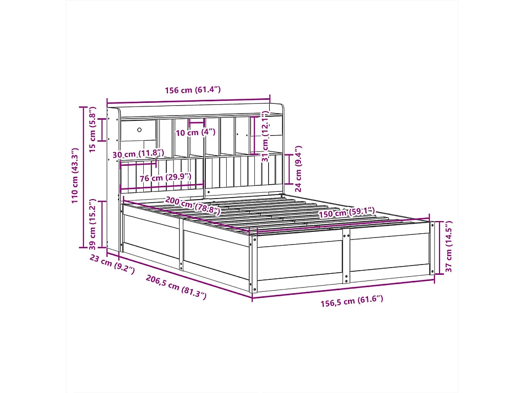 Cadre de lit sans matelas 150x200 cm bois de pin massif
