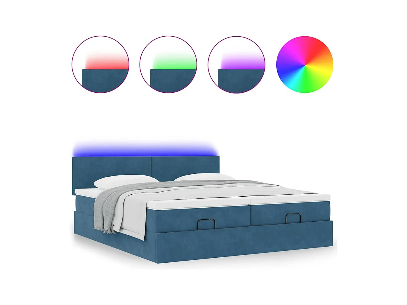 Cadre de lit ottoman avec matelas bleu foncé 200x200 cm velours