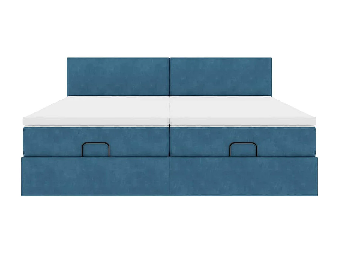 Cadre de lit ottoman avec matelas bleu foncé 200x200 cm velours