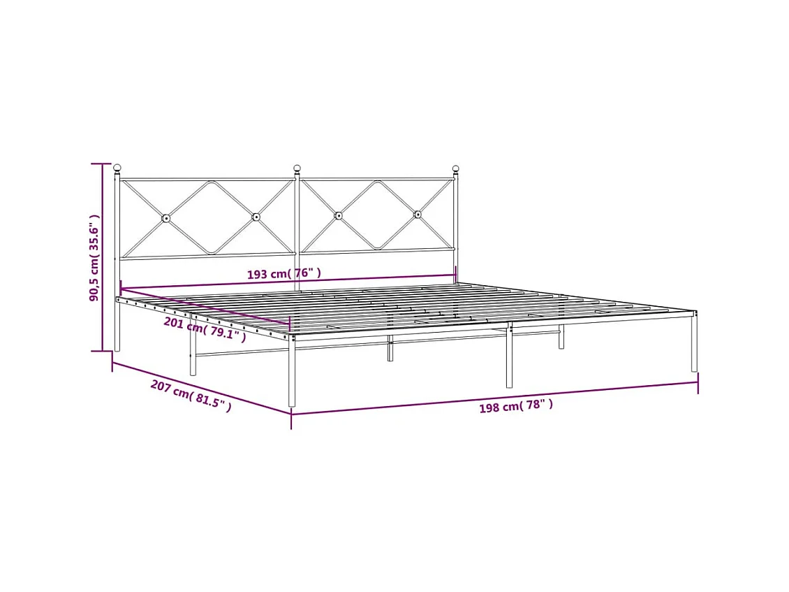 Cadre de lit métal sans matelas et tête de lit blanc 193x203 cm