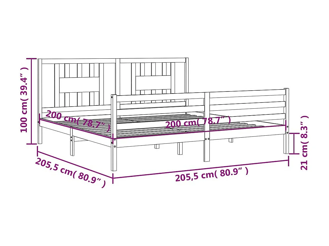 Bedframe met hoofdbord massief hout wit 200x200 cm
