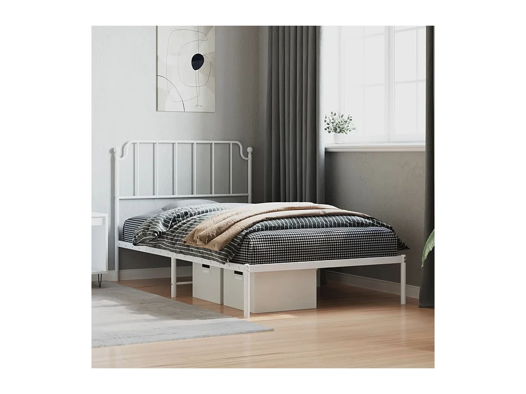 Cadre de lit métal sans matelas et tête de lit blanc 107x203 cm