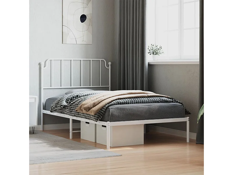 Cadre de lit métal sans matelas et tête de lit blanc 107x203 cm