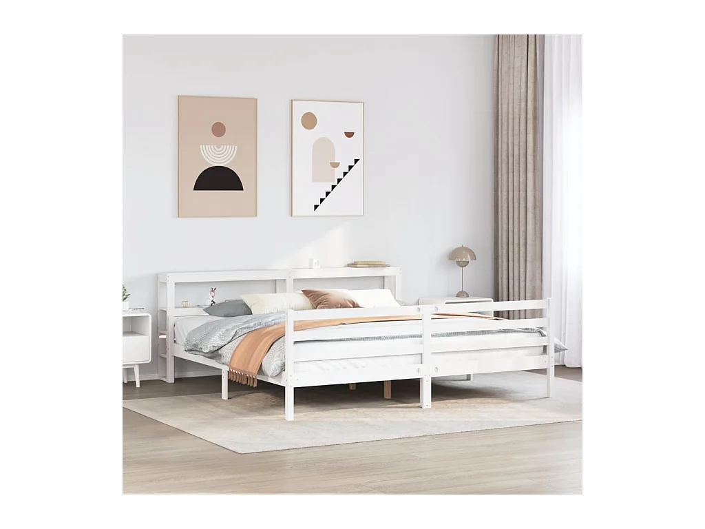 Estructura de cama con cabecero sin colchón blanco 200x200 cm