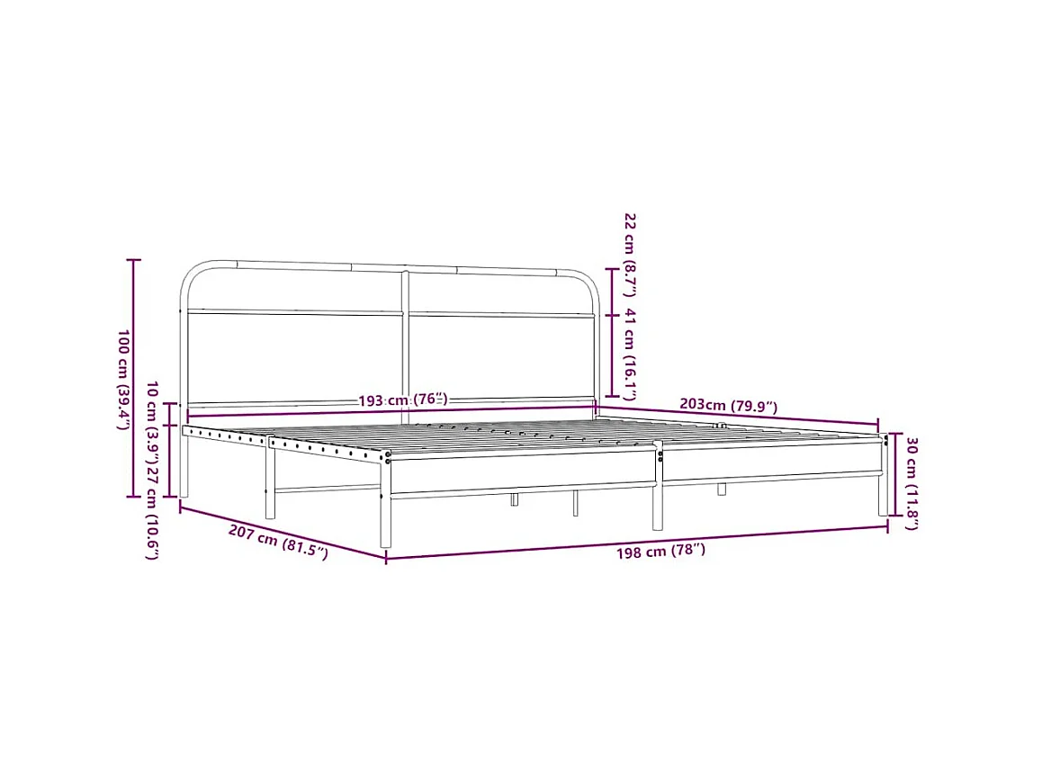Cadre de lit en métal sans matelas chêne marron 193x203 cm