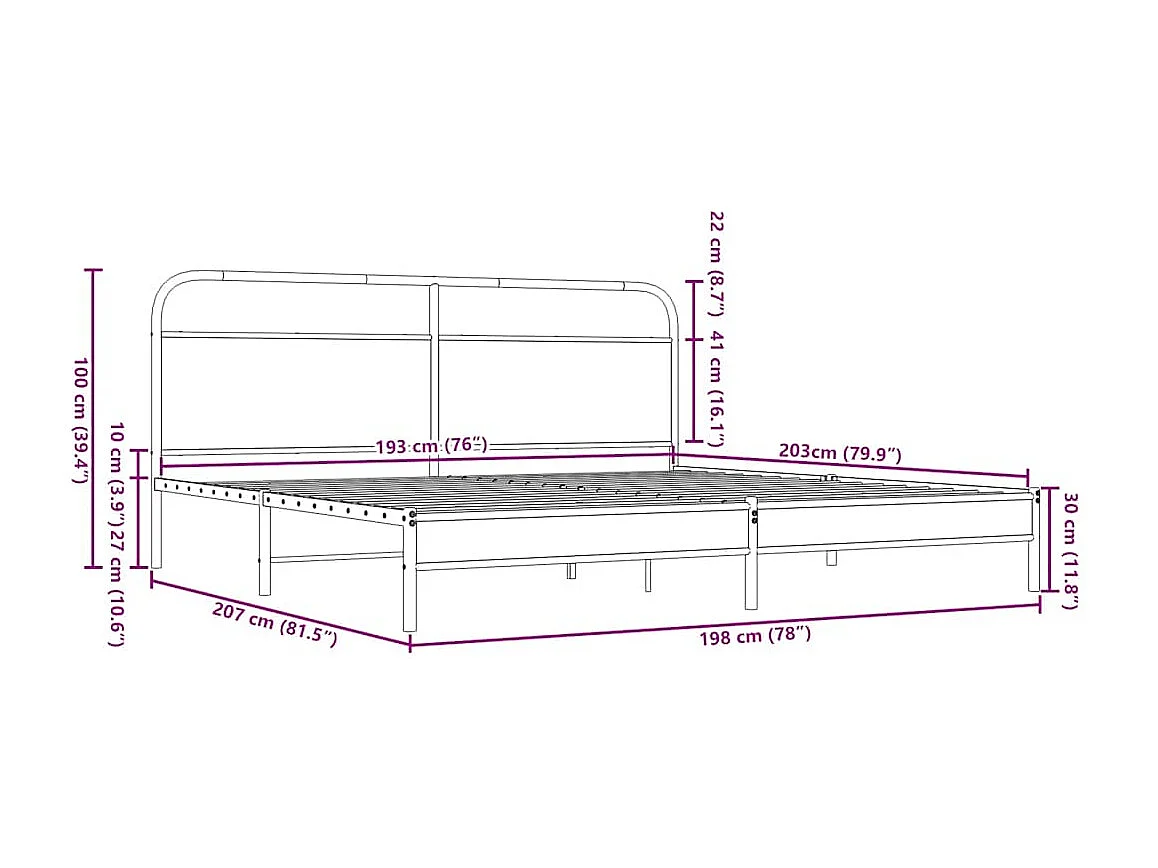 Cadre de lit en métal sans matelas chêne marron 193x203 cm