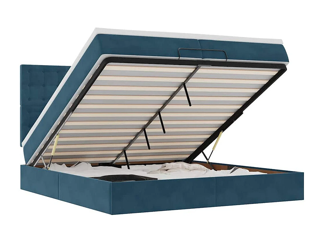 Cadre de lit ottoman avec matelas bleu foncé 200x200 cm velours