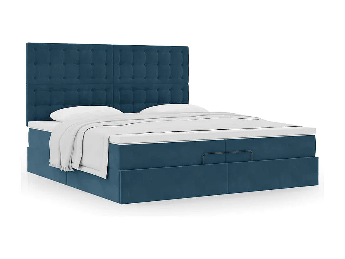 Cadre de lit ottoman avec matelas bleu foncé 200x200 cm velours