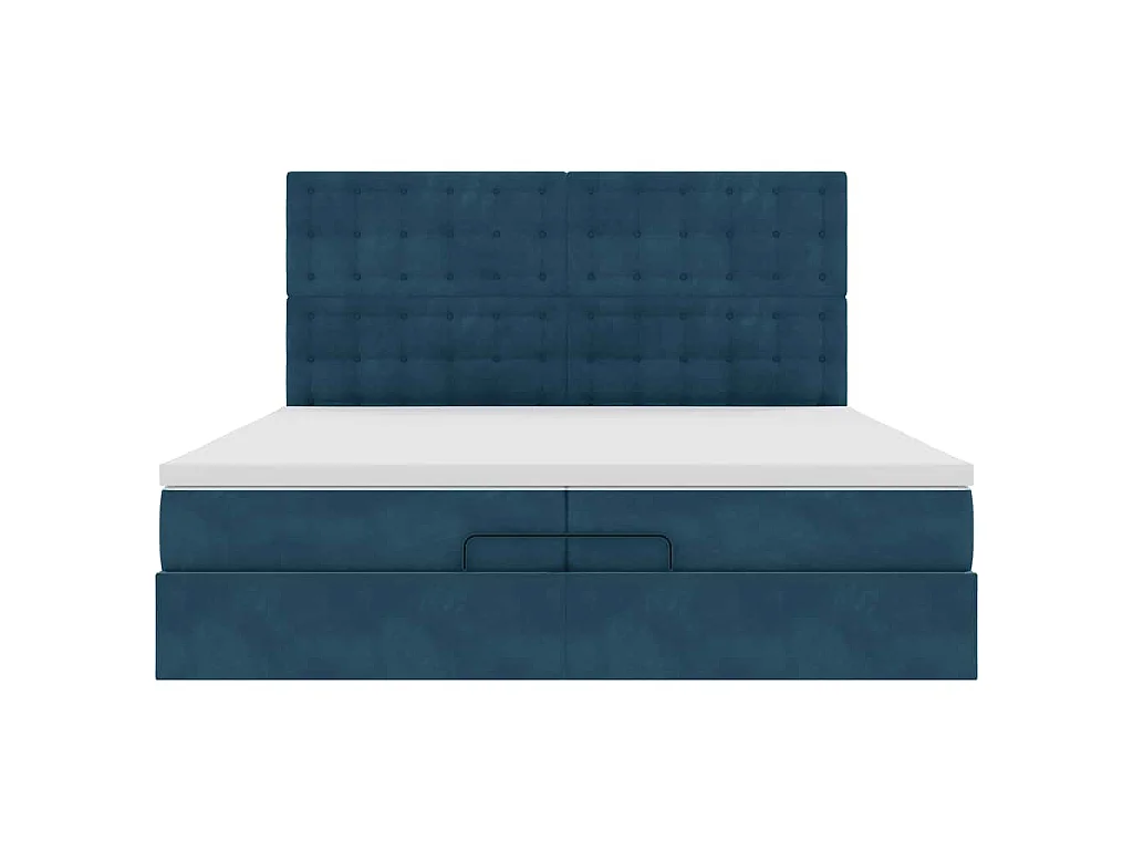 Cadre de lit ottoman avec matelas bleu foncé 200x200 cm velours