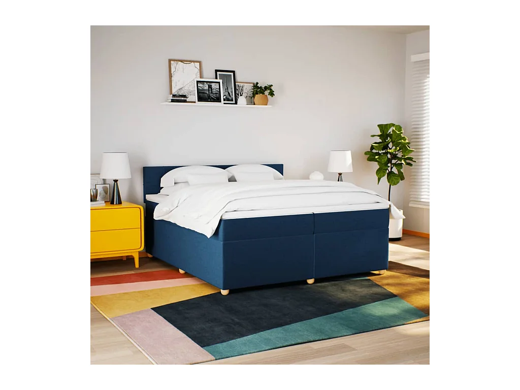 Boxspringbett mit Matratze Blau 200x200 cm Stoff