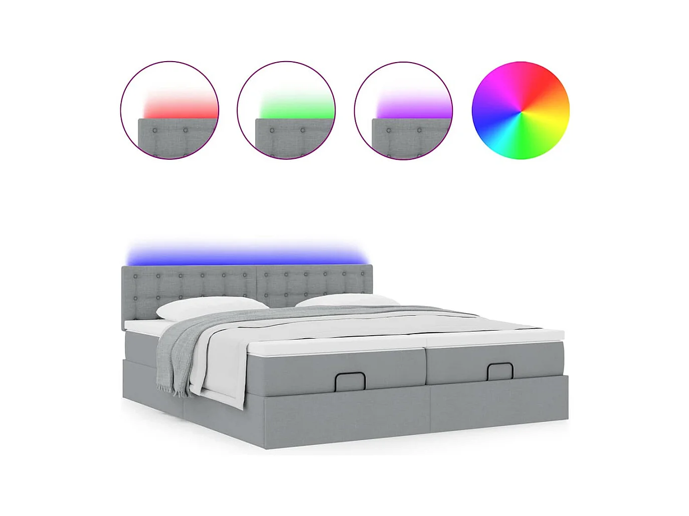 Cadre de lit ottoman et matelas gris clair 200x200cm tissu