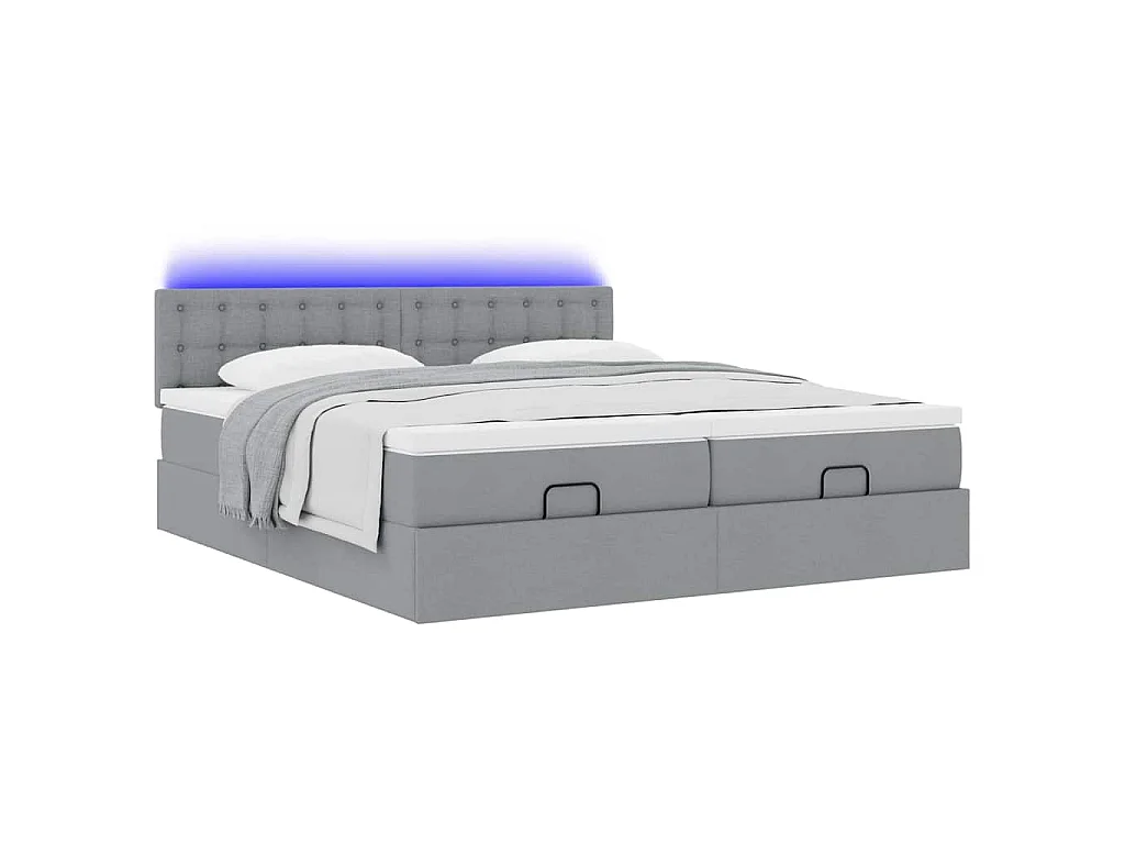 Ottoman bed met matrassen en LED's 200x200cm stof lichtgrijs
