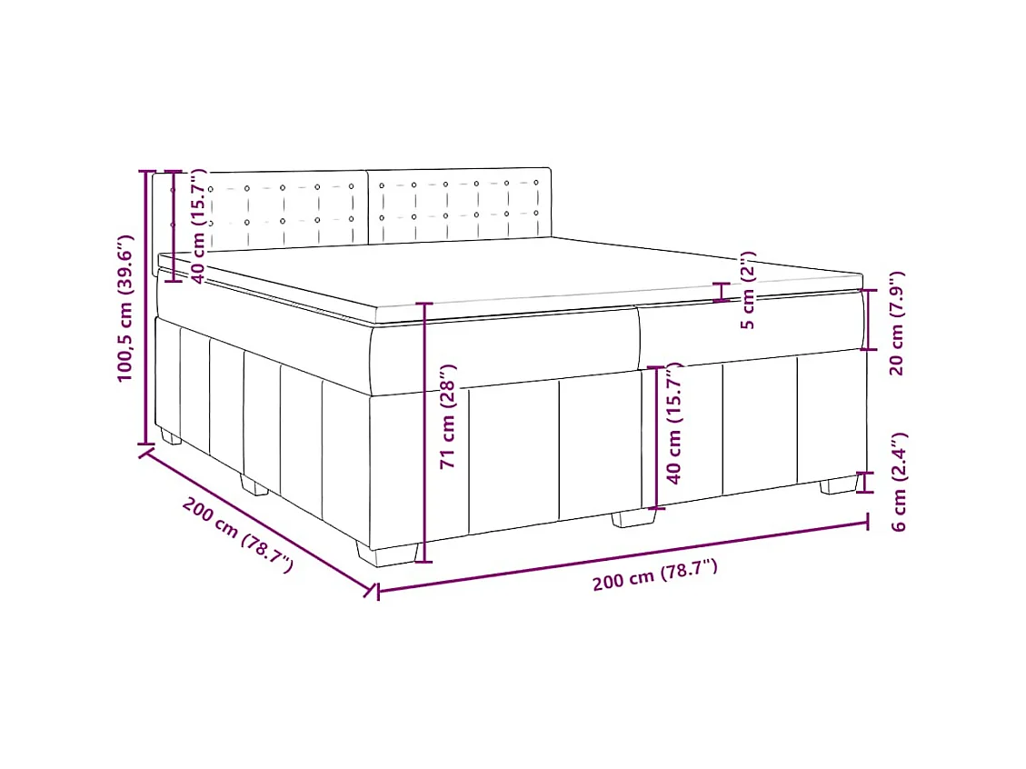 Sommier à lattes de lit avec matelas Gris clair 200x200cm Tissu