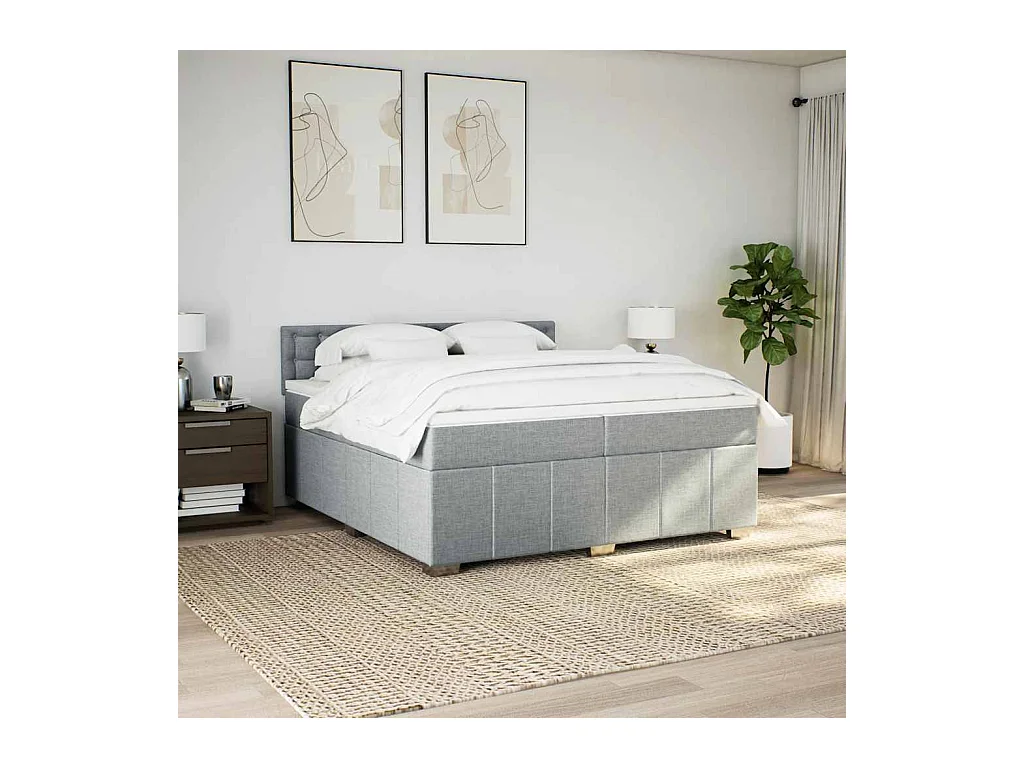 Sommier à lattes de lit avec matelas Gris clair 200x200cm Tissu