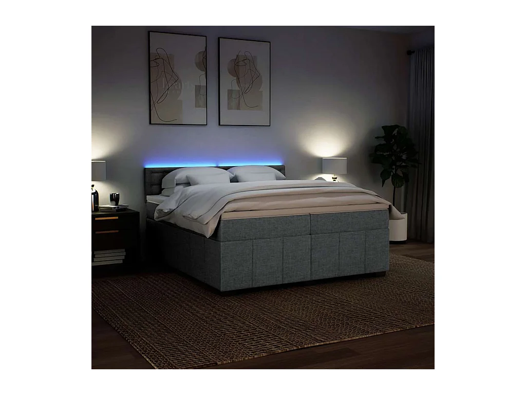 Sommier à lattes de lit avec matelas Gris clair 200x200cm Tissu