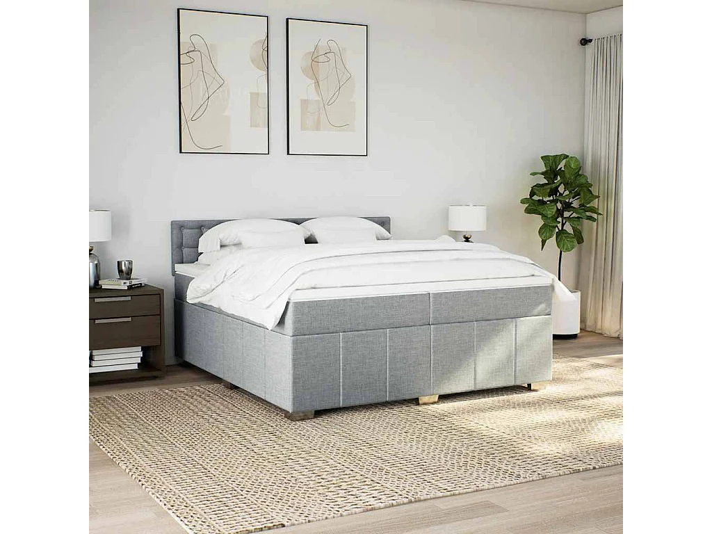 Sommier à lattes de lit avec matelas Gris clair 200x200cm Tissu