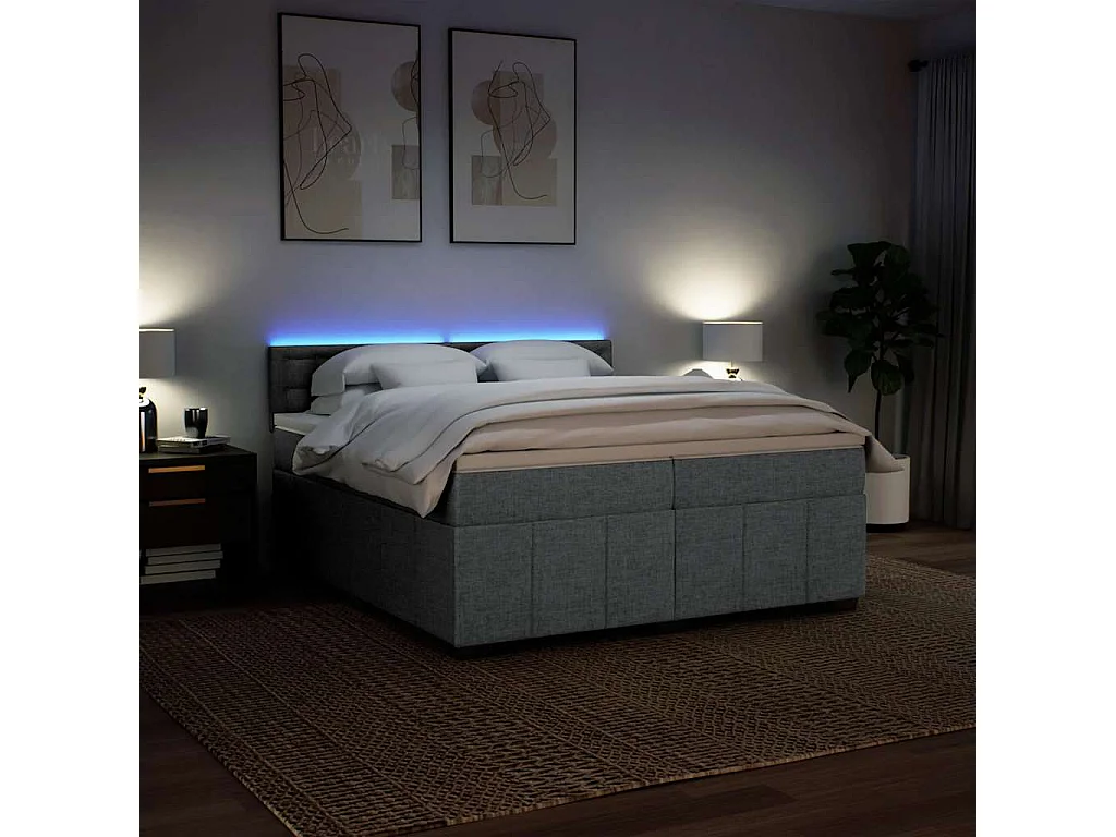 Sommier à lattes de lit avec matelas Gris clair 200x200cm Tissu