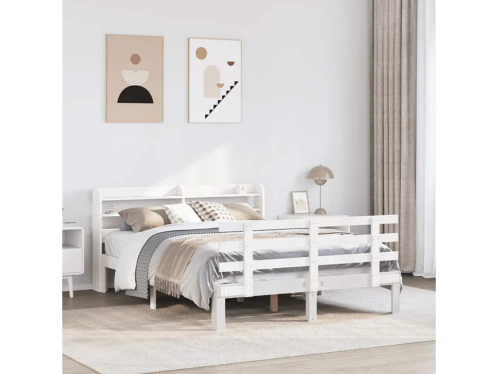 Estrutura de cama c/ cabeceira 150x200 cm pinho maciço branco