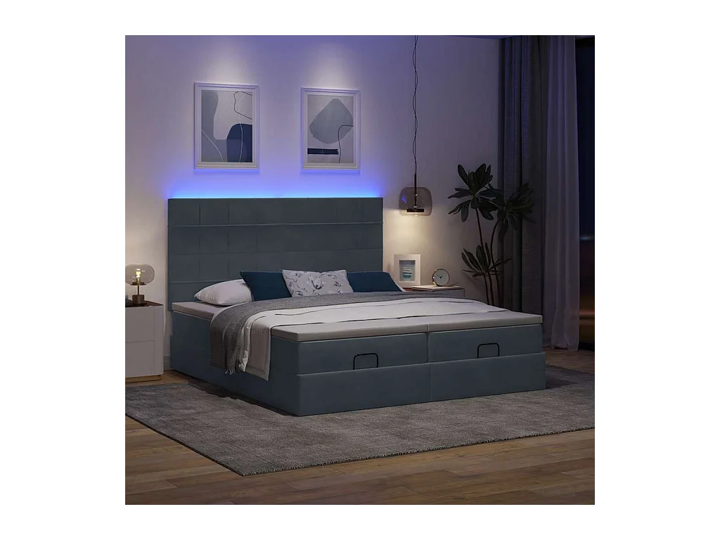 Cadre de lit ottoman avec matelas gris foncé 200x200 cm velours
