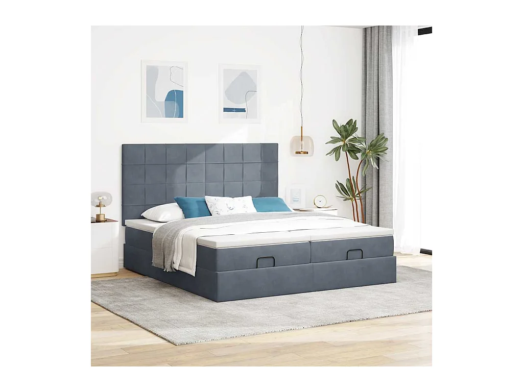 Cadre de lit ottoman avec matelas gris foncé 200x200 cm velours