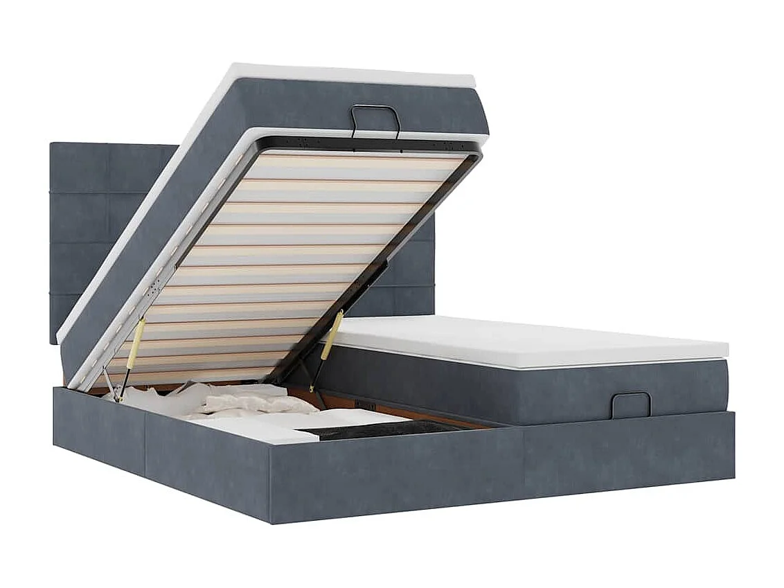 Cadre de lit ottoman avec matelas gris foncé 200x200 cm velours