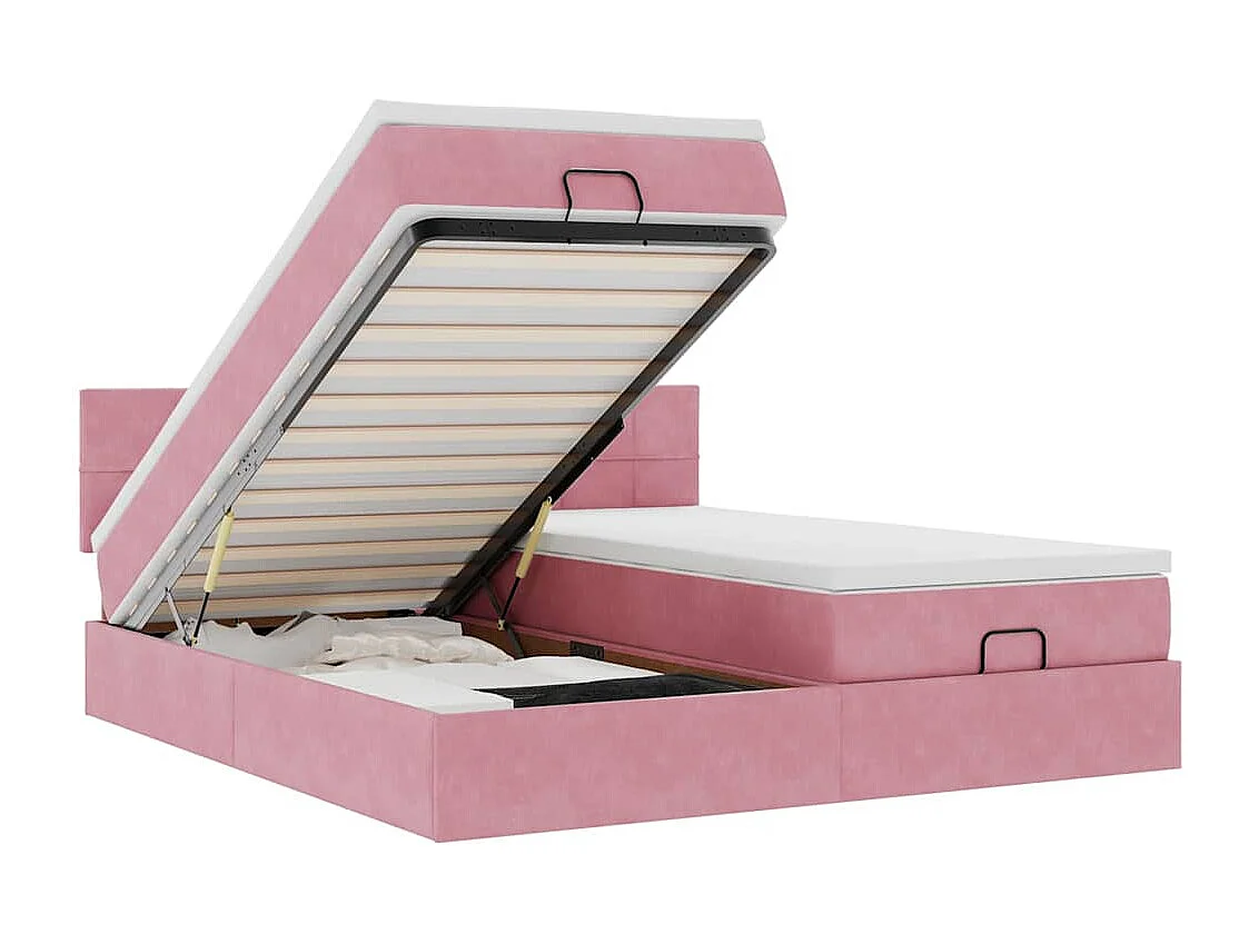 Ottoman bed met matrassen en LED's 200x200cm fluweel roze