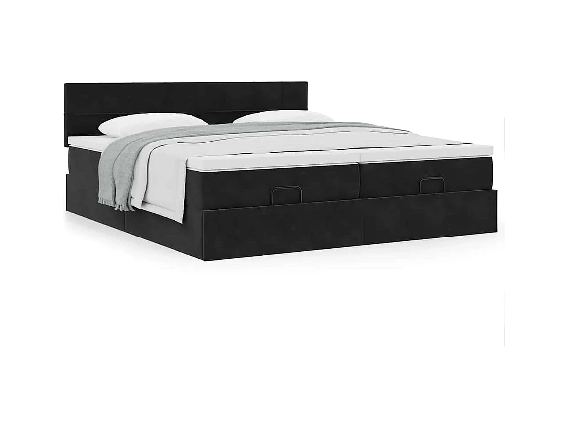 Cadre de lit ottoman avec matelas noir 200x200cm velours