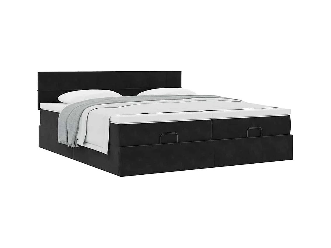 Cadre de lit ottoman avec matelas noir 200x200cm velours