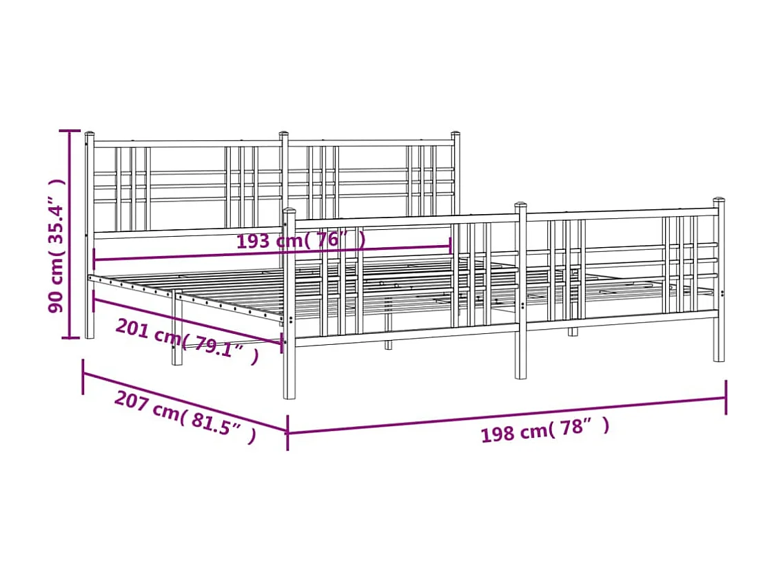 Bettgestell mit Kopf- und Fußteil Metall Weiß 193x203 cm