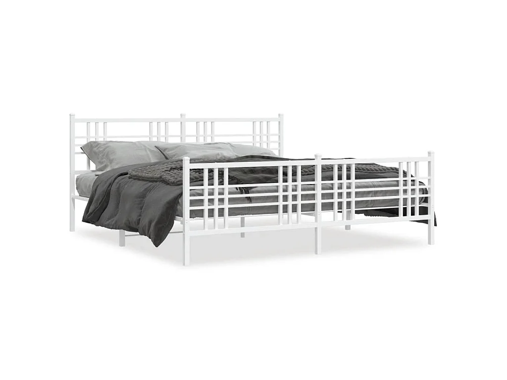 Cadre de lit métal sans matelas et pied de lit blanc 193x203 cm