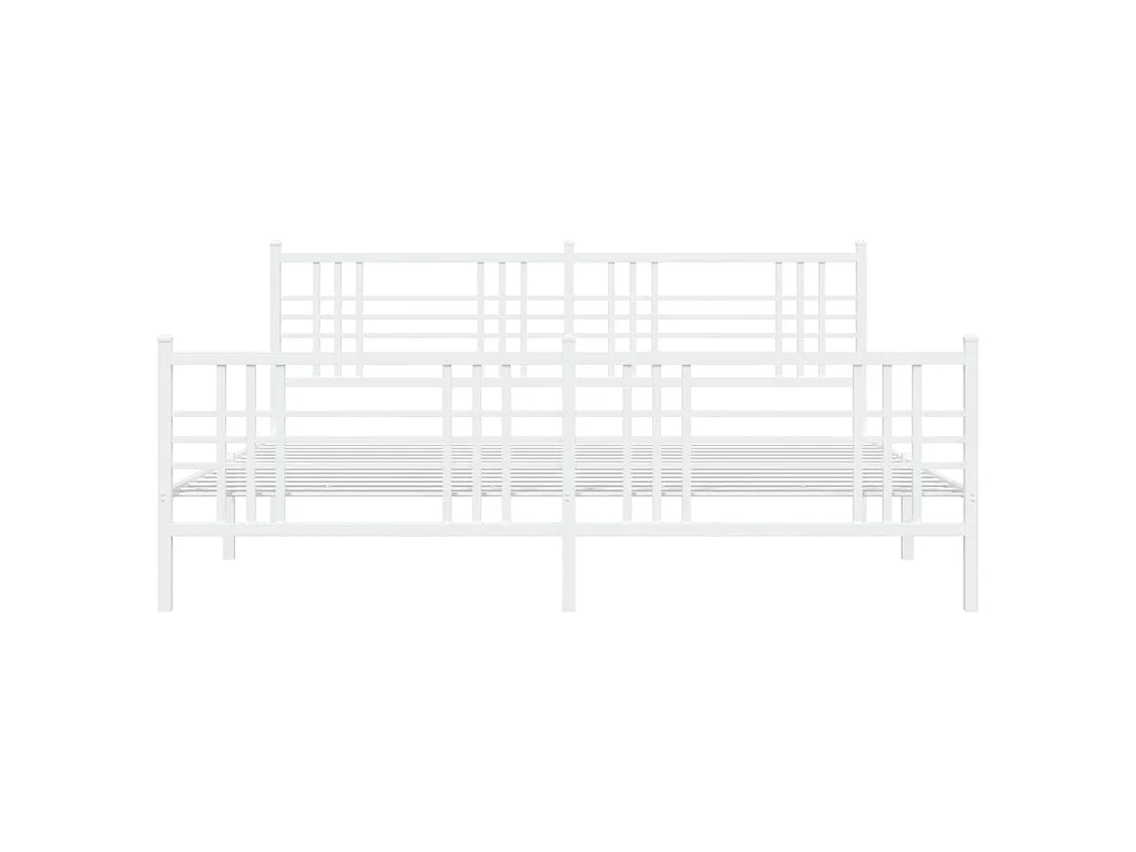 Cadre de lit métal sans matelas et pied de lit blanc 193x203 cm