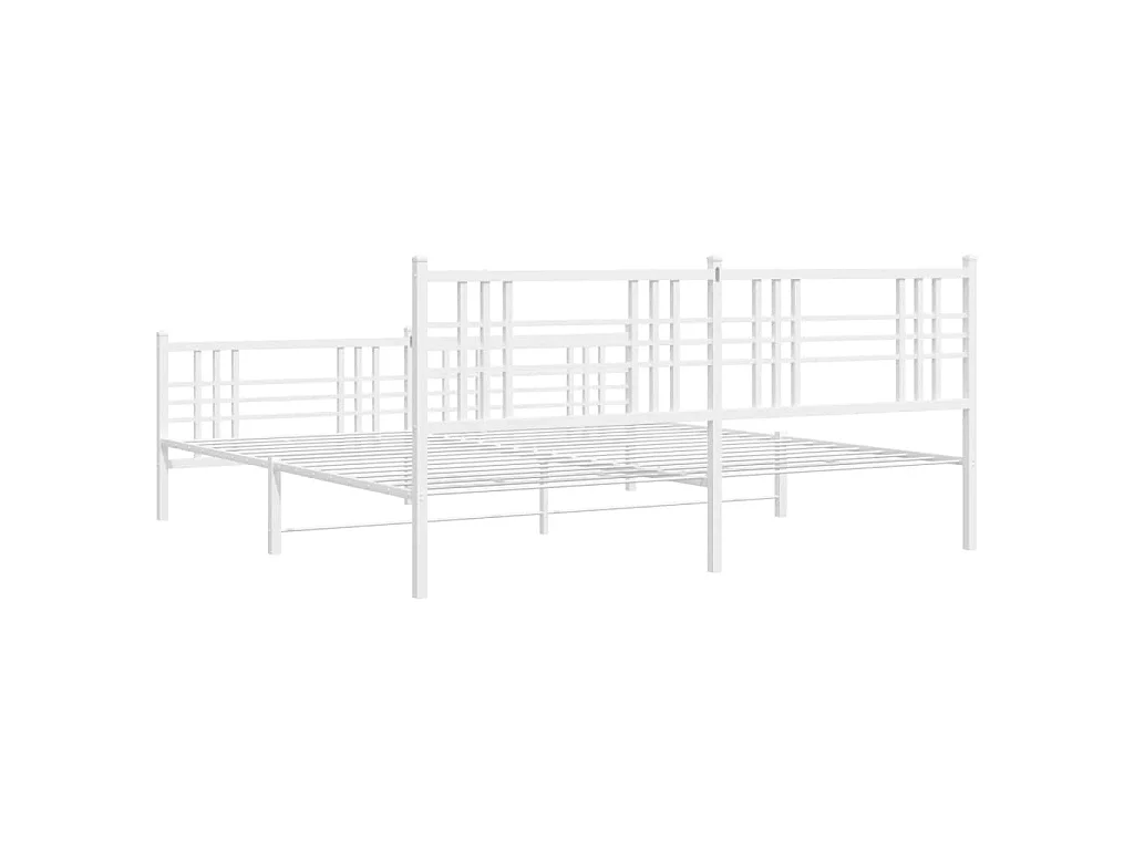 Cadre de lit métal sans matelas et pied de lit blanc 193x203 cm