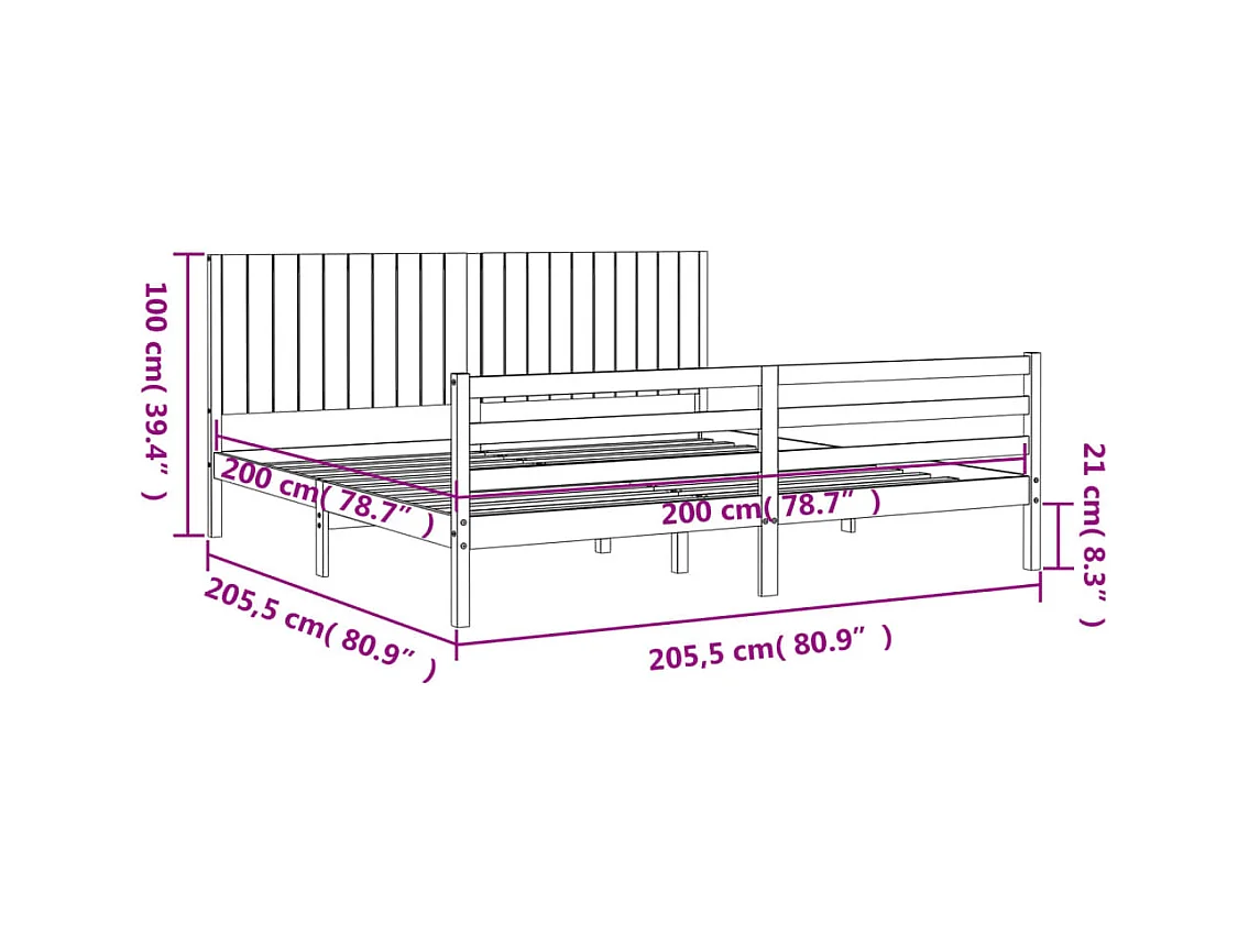 Massivholzbett mit Kopfteil 200x200 cm