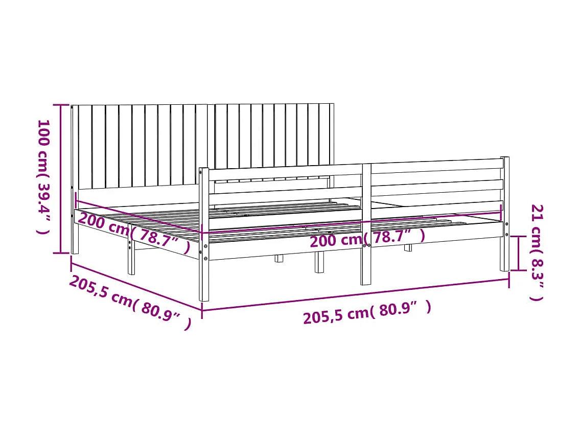 Cadre de lit sans matelas 200x200 cm bois massif