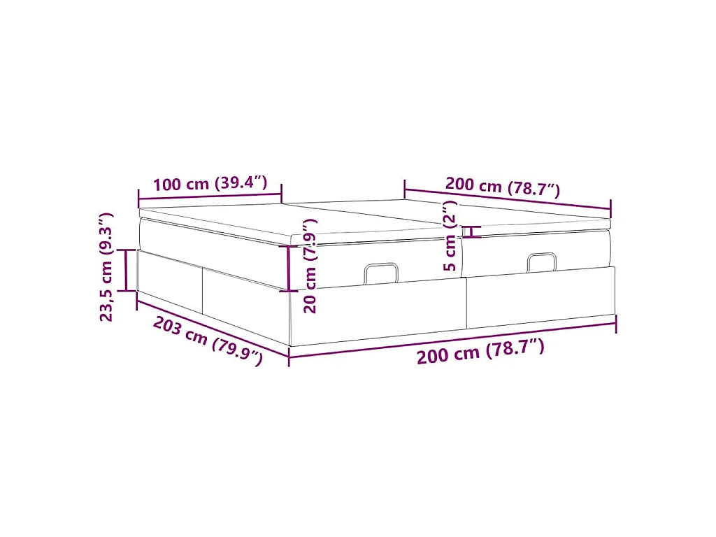 Struttura Letto Pouf con Materassi Crema 200x200 cm in Tessuto
