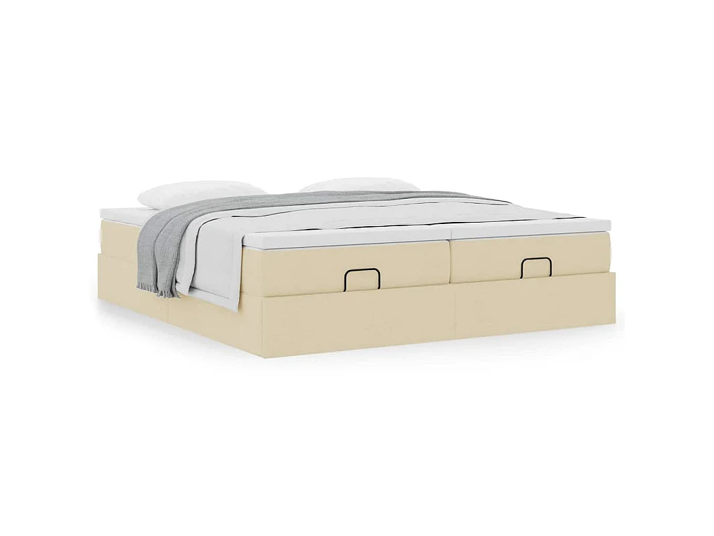 Struttura Letto Pouf con Materassi Crema 200x200 cm in Tessuto