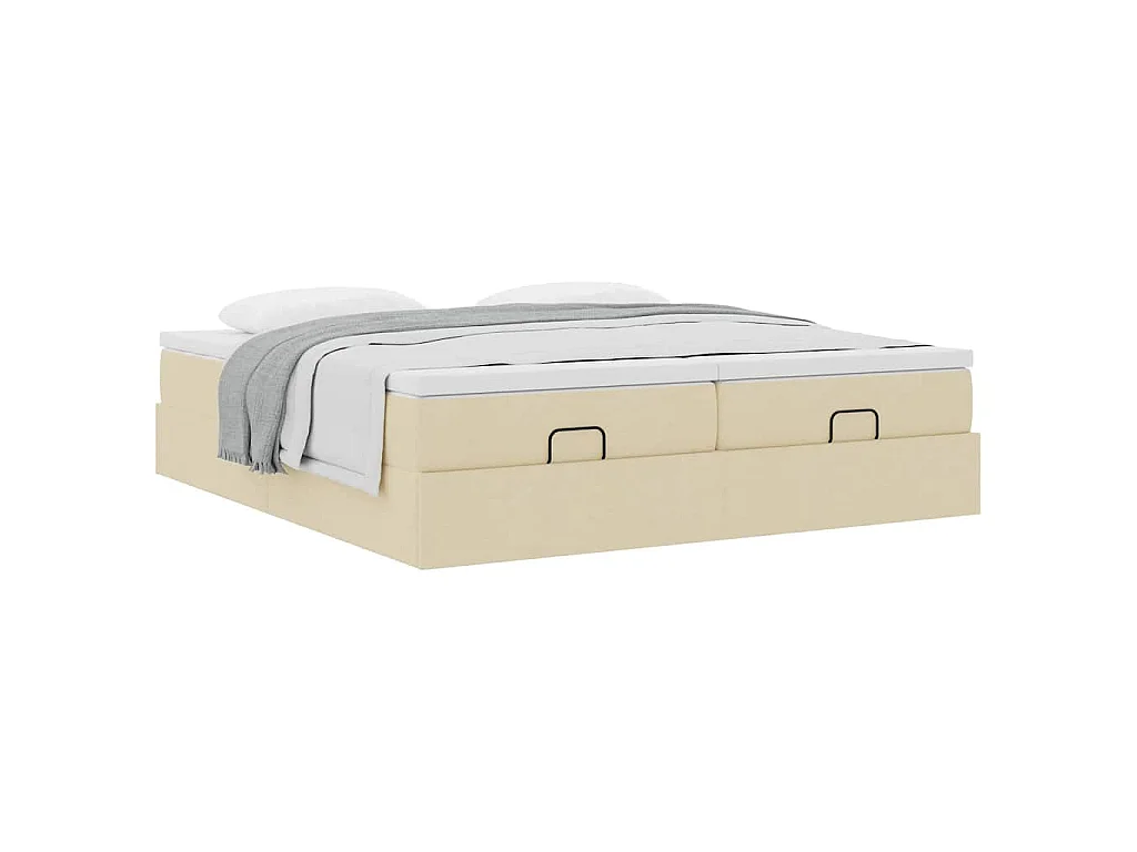 Struttura Letto Pouf con Materassi Crema 200x200 cm in Tessuto